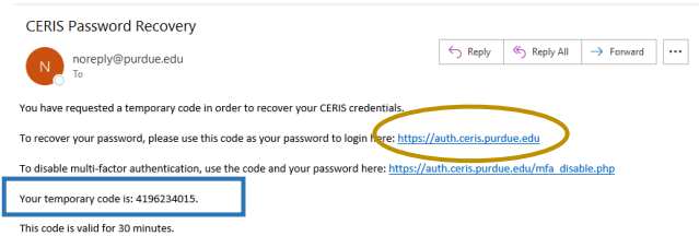 CAS Recovery Email Screenshot